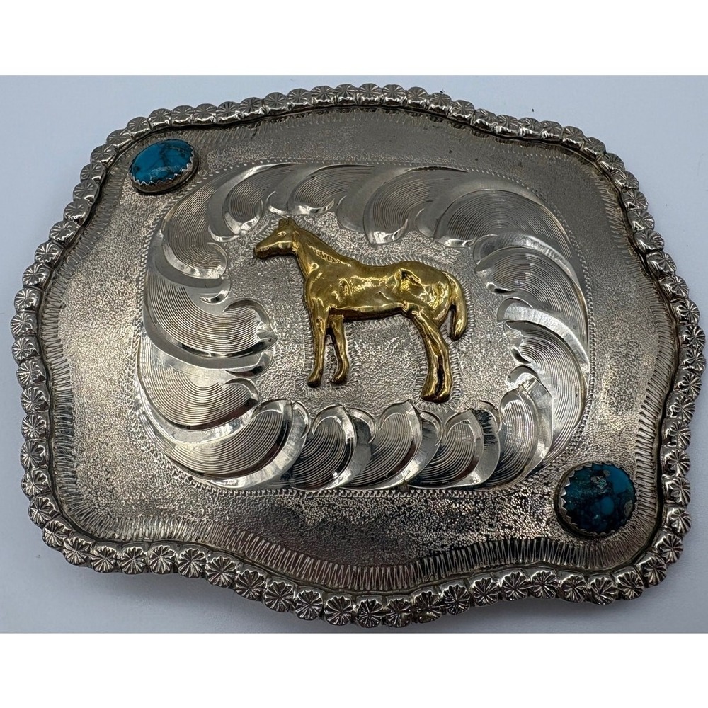 Vintage Southwestern-Style Horse & Turquoise Belt Buckle "Darryl Howard Maker ND